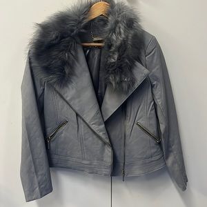 Beautiful light blue gray faux leather jacket